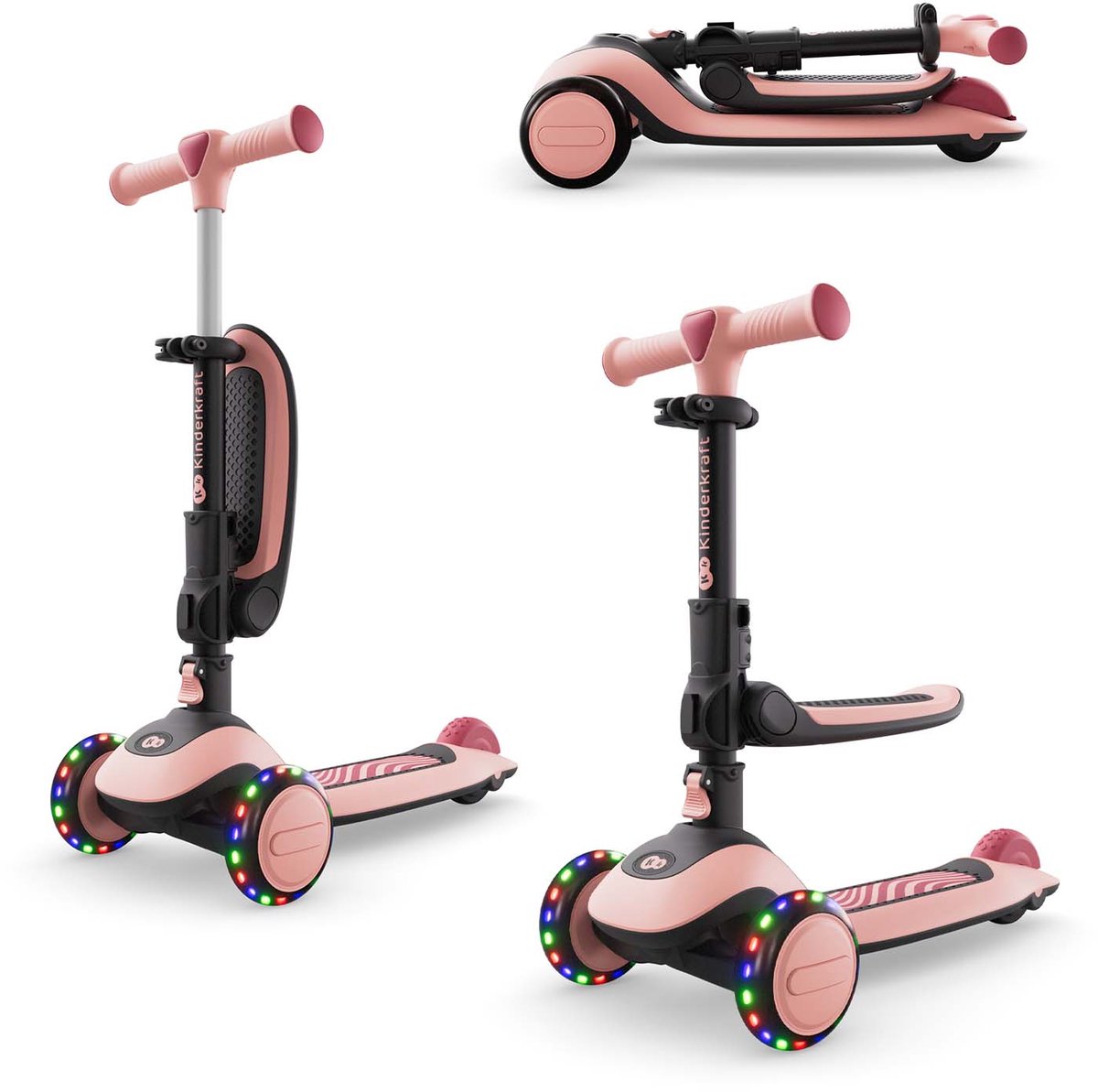 Kinderkraft HALLEY 2 2-in-1 Loopfiets en Driewieler Step - Voor Kinderen van 1-5 Jaar, Max 50 kg - Verstelbaar Zadel en Stuur, Opvouwbaar, LED Wielen - Roze Step kopen online