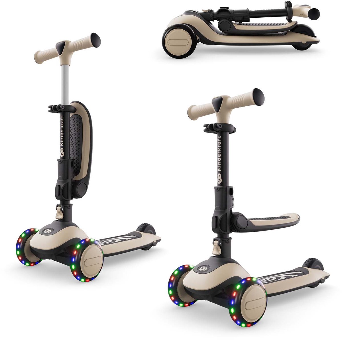 Kinderkraft HALLEY 2 2-in-1 Loopfiets en Driewieler Step - Voor Kinderen van 1-5 Jaar, Max 50 kg - Verstelbaar Zadel en Stuur, Opvouwbaar, LED Wielen - Wit Step kopen online