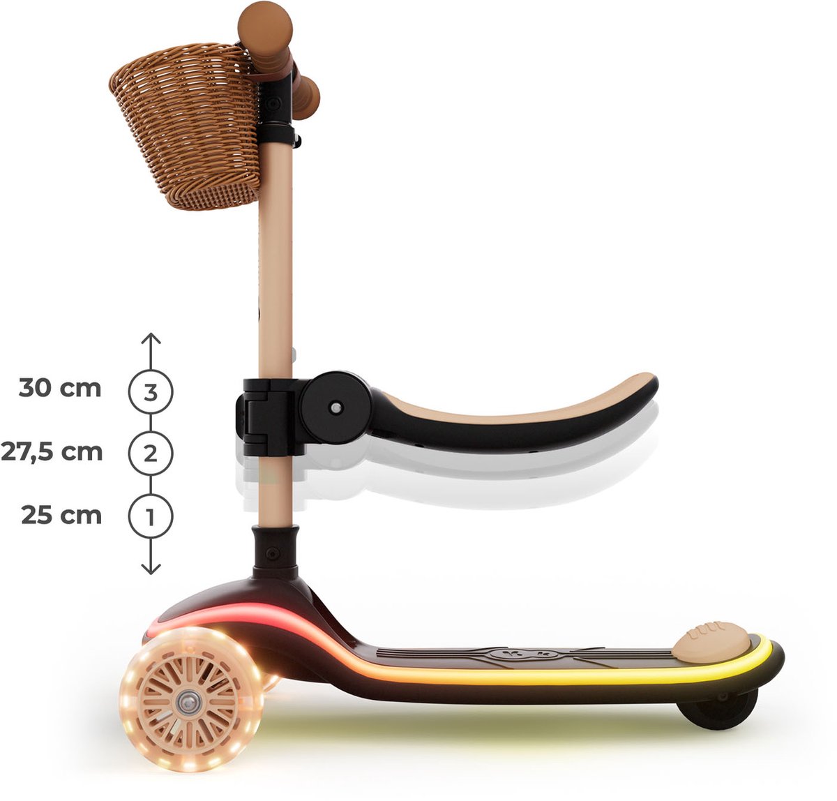 Kinderkraft RAKET UP 2-in-1 Loopfiets en Driewieler Step - 3-Wiel kinderstep - vanaf 2 jaar tot 50 kg - Wielen met RGB LED's - Opvouwbaar in 2 seconden - Verstelbaar stuur - Beige Step kopen online