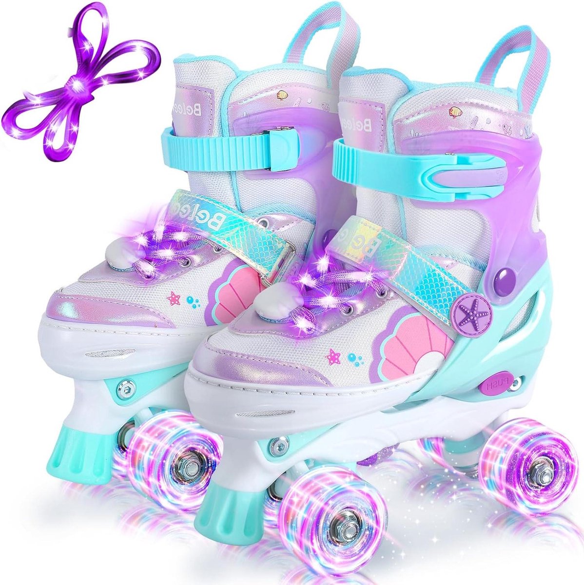kinderschaatsen verstelbare rolschaatsen leren skaten 8 lichtgevende led wielen 4 maten paars