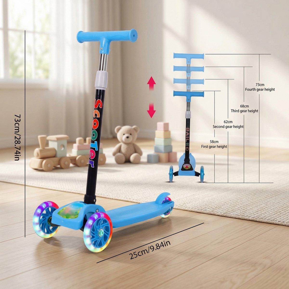 kinderstep blauw kinderstep city scooter step met lichtgevende wielen voor jongens en meisjes vanaf 3 7 jaar in 4 hoogtes3