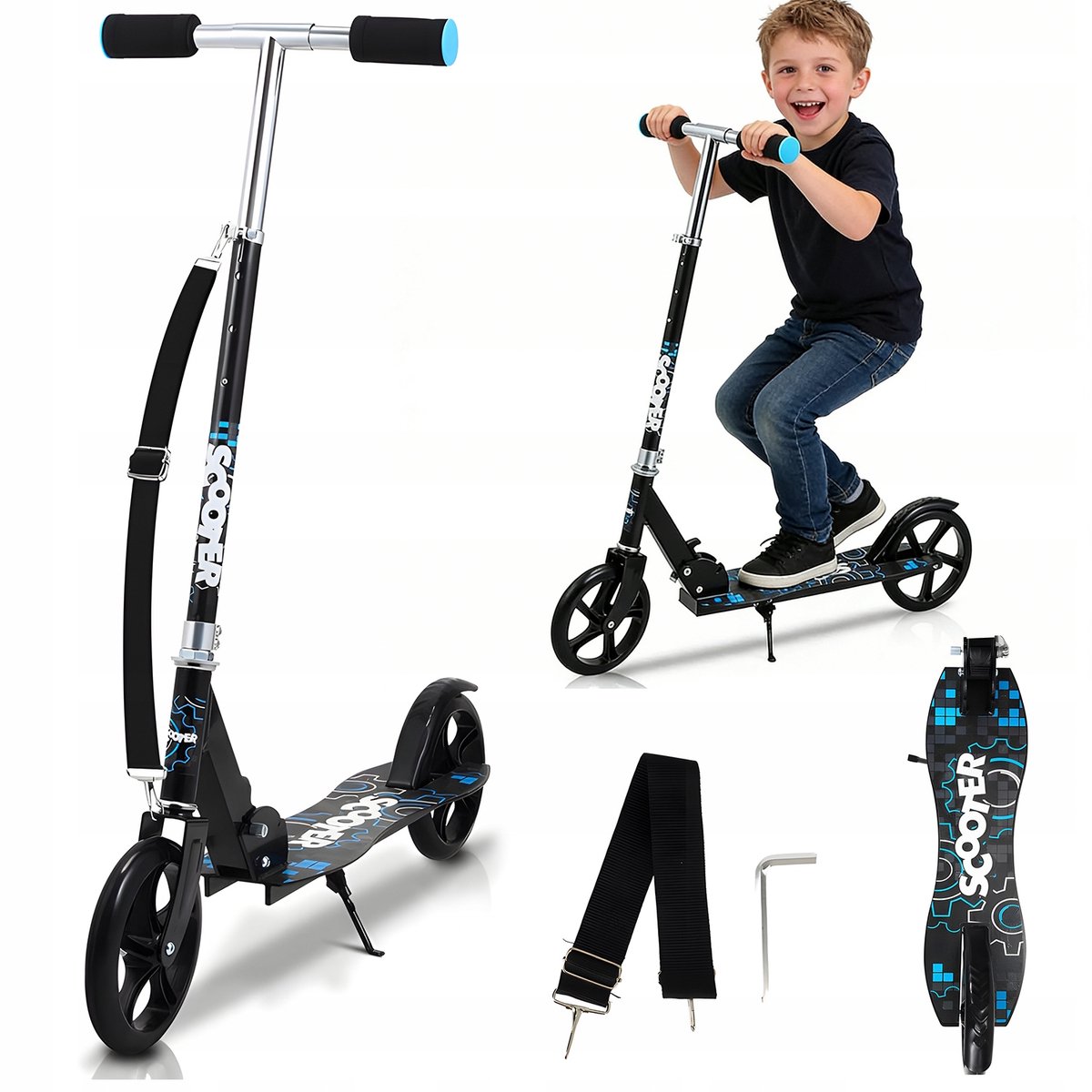 kinderstep step opvouwbare step voor kinderen volwassenen zwart metaal aluminium antislippedalen geluidsarm verstelbaar handvat tot 80kg