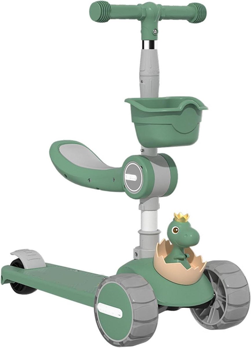 Kindertrapscooter 3-in-1 - Duwscooter Stoelstep - Kinderspel Buiten - In Hoogte Verstelbaar - 65 x 39 x 15 cm - Groen Driewieler kopen online