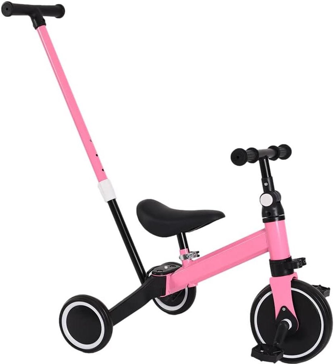 kindertricycle 3 in 1 loopfiets kinderen spelen en leren afneembare pedalen 60x42x49cm roze