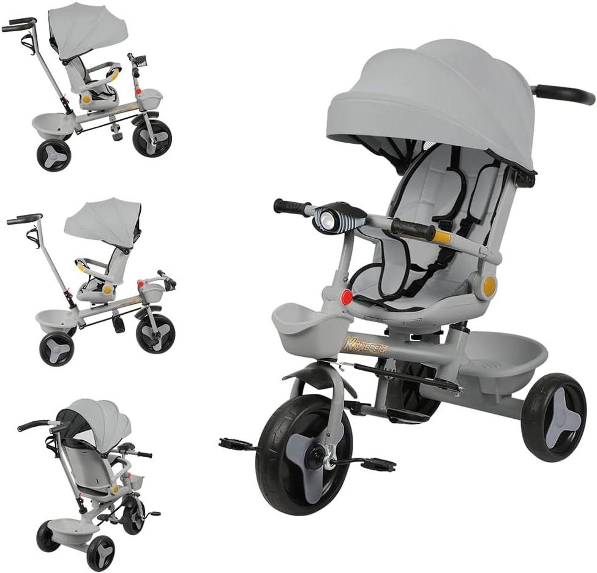 Kindertricycle Multifunctioneel - Driewieler Pram - Veilig Buiten Spelen - Verstelbare Duwstang - 19 Maanden En Up - Grijs Driewieler kopen online