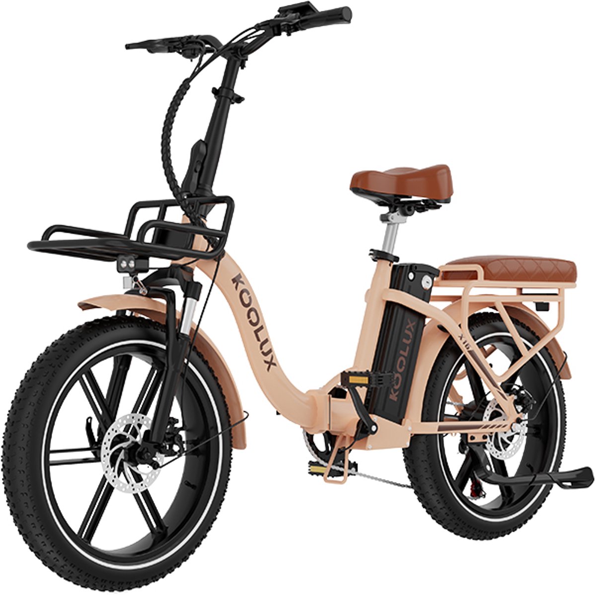 koolux x16 elektrische vouwfiets e bike 20 x 3 0 inch dikke banden 48v 15 6ah lithium accu 250 w motor maximaal 25 u maximaal bereik 75km 7 speed versnelling lcd scherm aluminium frame beige