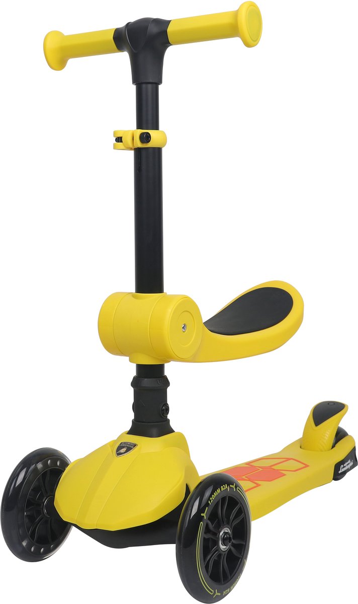 lamborghini l5 kinderstep 2 in 1 met zitje 3 wiel step met led wielen opvouwbare kinderstep verstelbaar stuur step voor kinderen vanaf 3 jaar max 50 kg geel