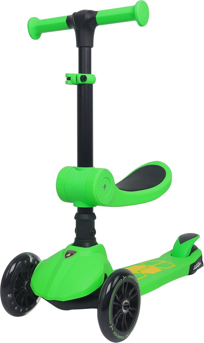 lamborghini l5 kinderstep 2 in 1 met zitje 3 wiel step met led wielen opvouwbare kinderstep verstelbaar stuur step voor kinderen vanaf 3 jaar max 50 kg groen