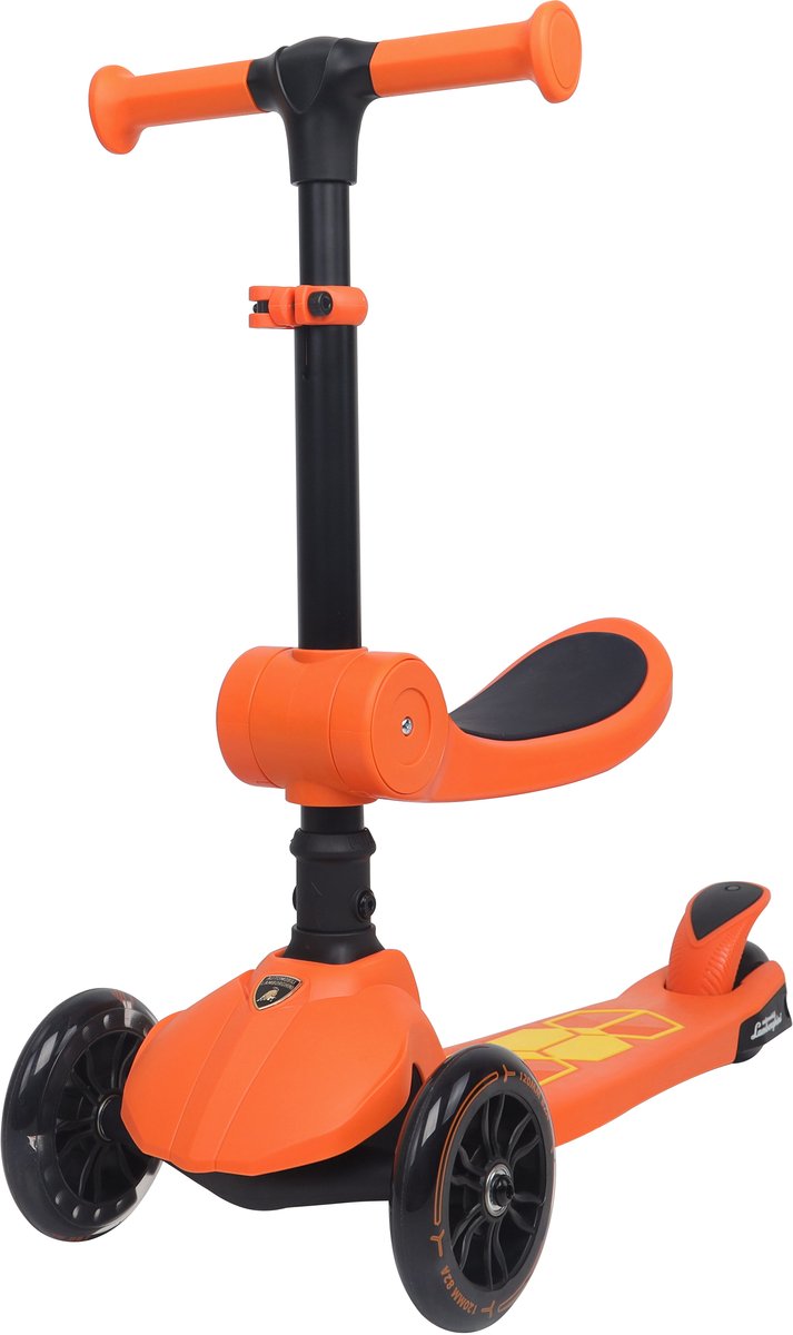 Lamborghini L5 Kinderstep 2-in-1 met Zitje – 3 Wiel Step met LED Wielen – Opvouwbare Kinderstep – Verstelbaar Stuur – Step voor Kinderen vanaf 3 Jaar – Max 50 kg – Oranje Step kopen online