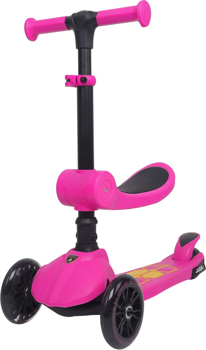 lamborghini l5 kinderstep 2 in 1 met zitje 3 wiel step met led wielen opvouwbare kinderstep verstelbaar stuur step voor kinderen vanaf 3 jaar max 50 kg roze