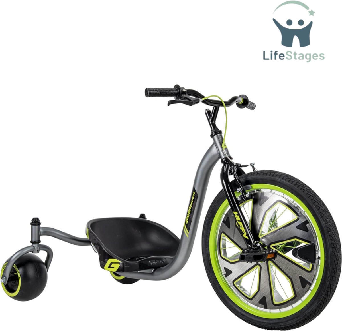 lifestages drift trike green machine drift trike driewieler stunts driften en spins actierijk thrill card plezier in groen grijs en zwart