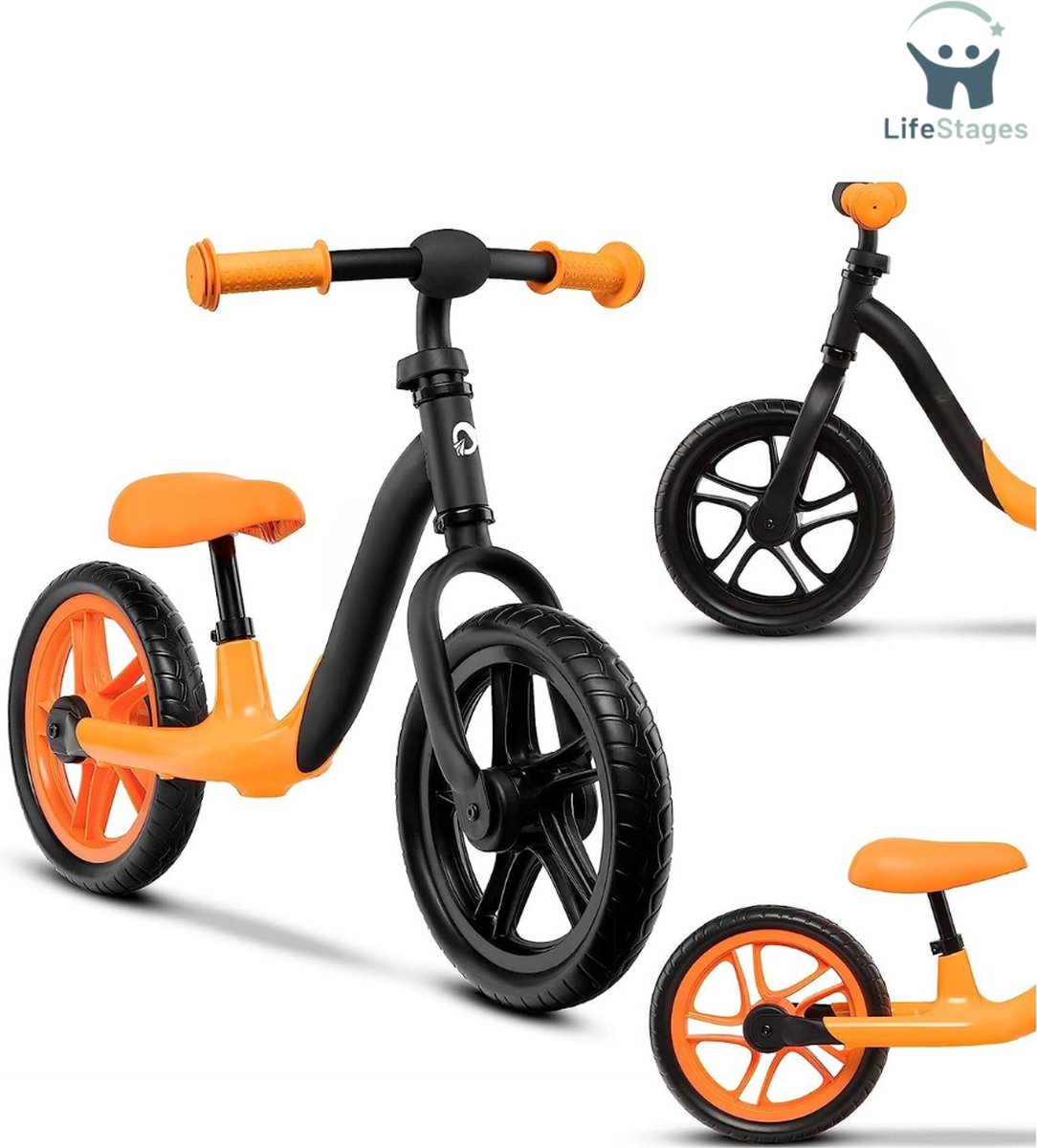 LifeStages - Loopfiets 2 Jaar - Loopfiets - Kinderloopfiets - Driewieler - Zonder Pedalen - Verstelbaar Zadel en Stuur - Lichtgewicht - Comfortabele Zitting en Voetsteun - Oranje Loopfiets kopen online