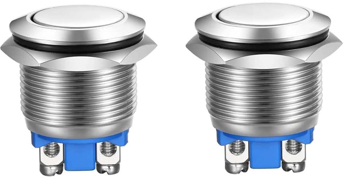 longziming - 2 Stuks - Momentary Drukknop Schakelaar - 19mm - RVS Waterdichte Push Button Met Schroefaansluiting - Ronde Auto Start Knop Chrome Metaal Schakelaar kopen online