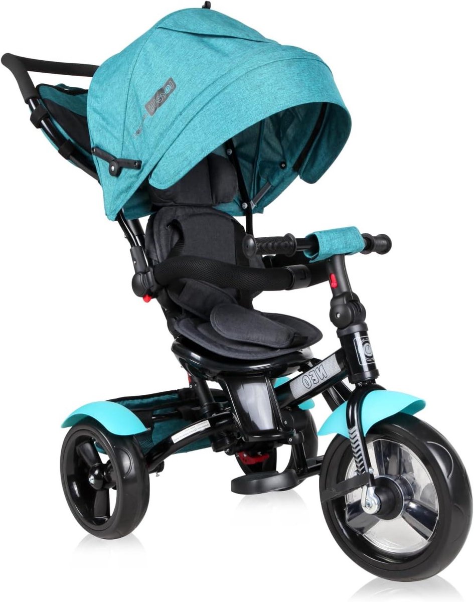 Lorelli Neo driewieler vanaf 1 jaar met duwstang, veiligheidsgordel, 360 graden draaibaar, tricycle, verstelbare oudergreep, vrijloopwielfunctie, EVA-banden, speelgoedmand, groen Driewieler kopen online