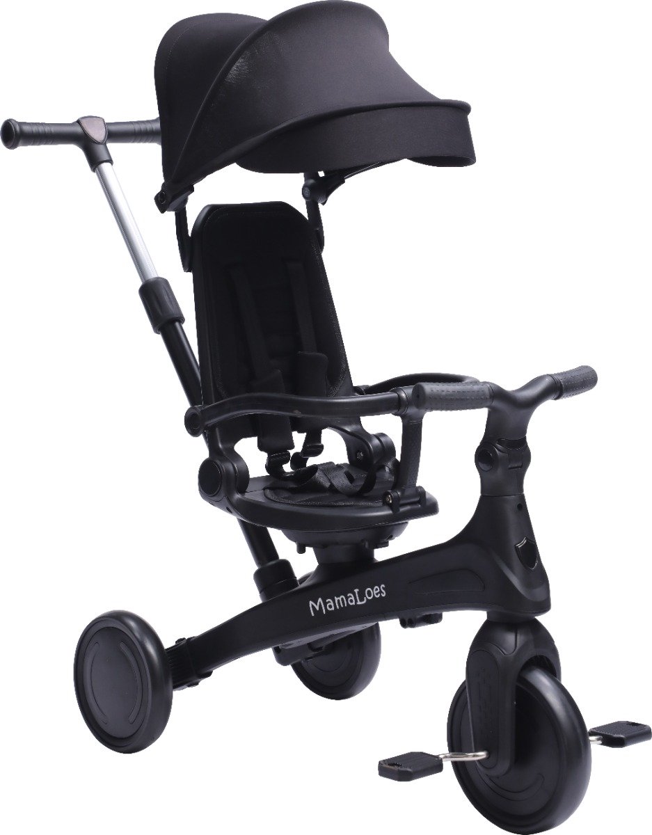 MamaLoes Quinn Zwart Driewieler met Duwstang Driewieler kopen online