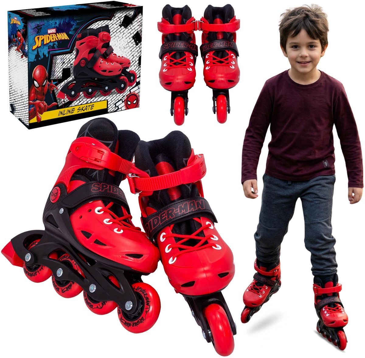 marvel spider man rood zwarte verstelbare rolschaatsen voor jongens veilig