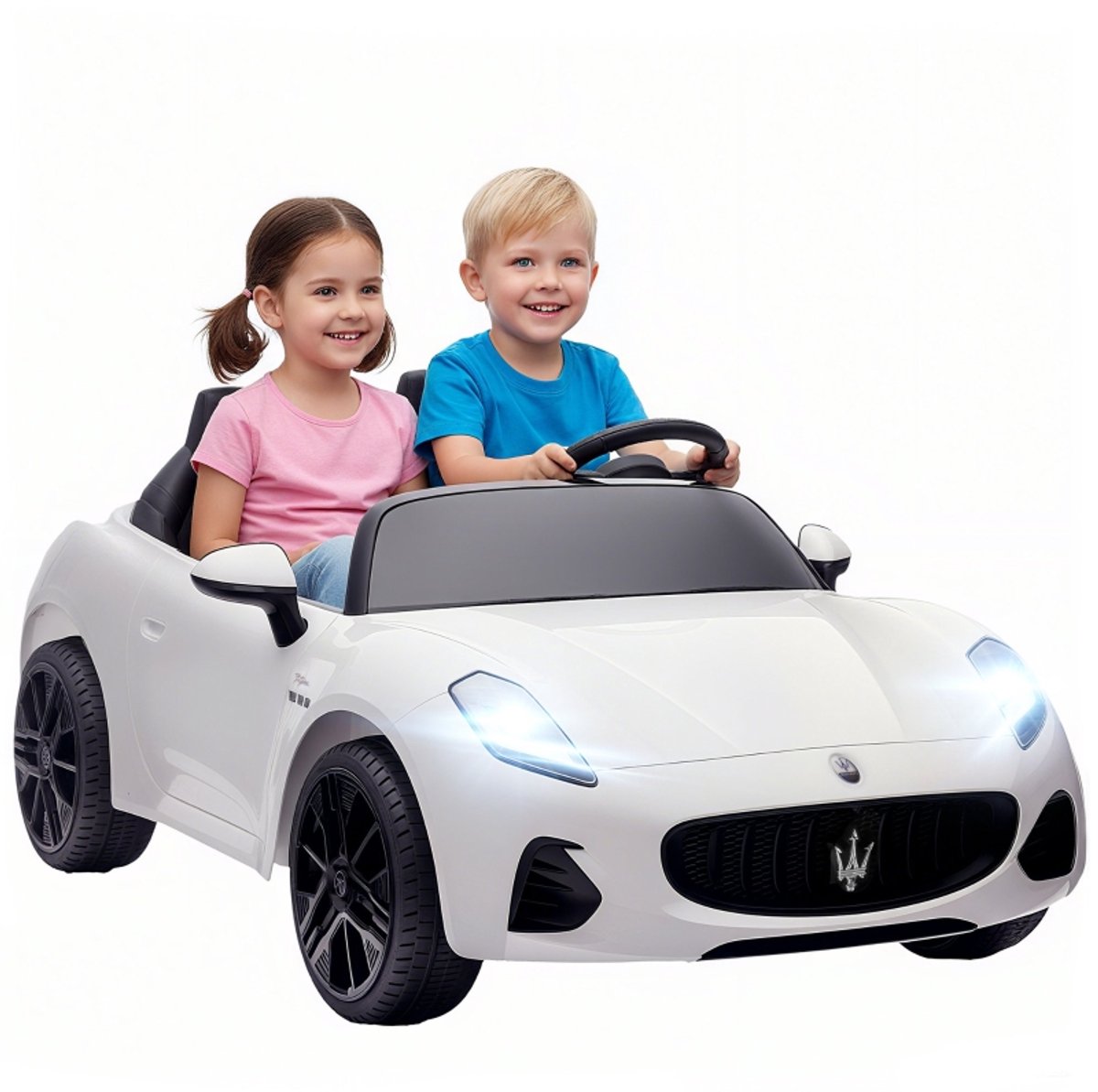maserati elektrisch kinderauto 2 zitter 12v met afstandsbediening led verlichting muziek vanaf 3 jaar wit