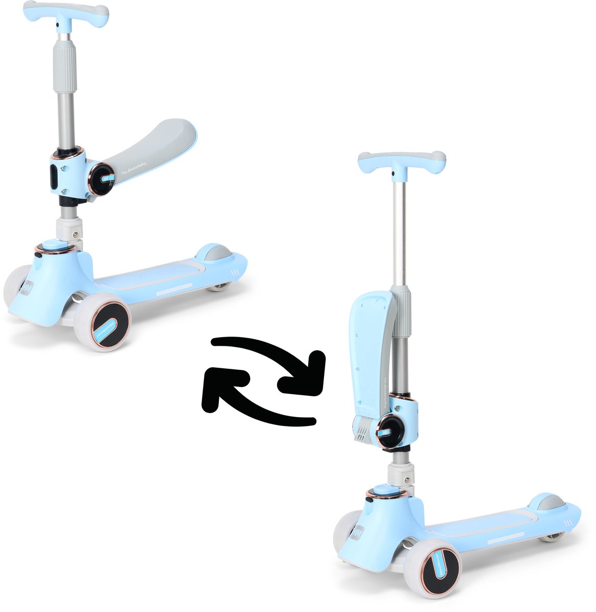 minimover kinderstep 2in1 led 3 wielen tot 50kg fiets en scooter 2in1 verlichte wielen blauw