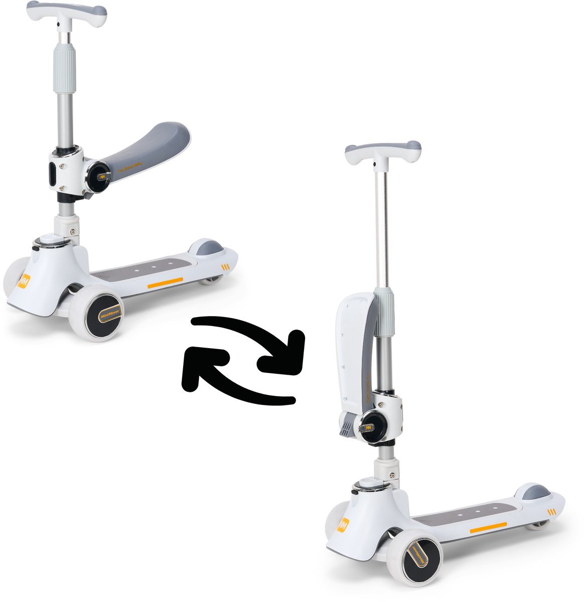 MiniMover Kinderstep 2in1 - LED - 3 wielen - tot 50kg - Fiets en scooter 2in1 - verlichte wielen  - Grijs Step kopen online