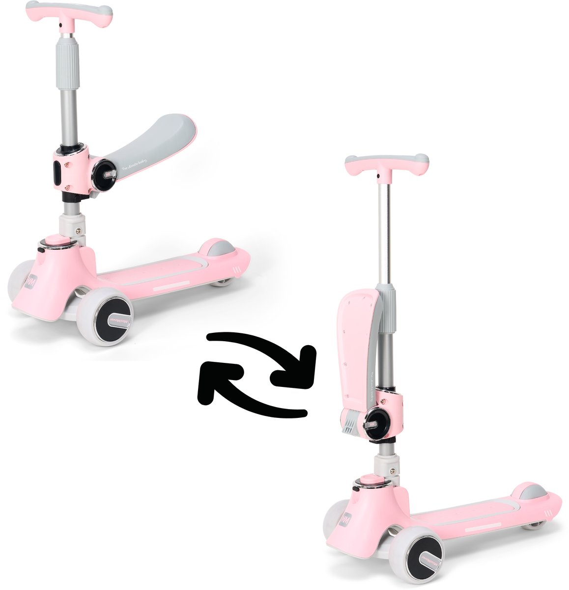 MiniMover Kinderstep 2in1 - LED - 3 wielen - tot 50kg - Fiets en scooter 2in1 - verlichte wielen  - Roze Step kopen online