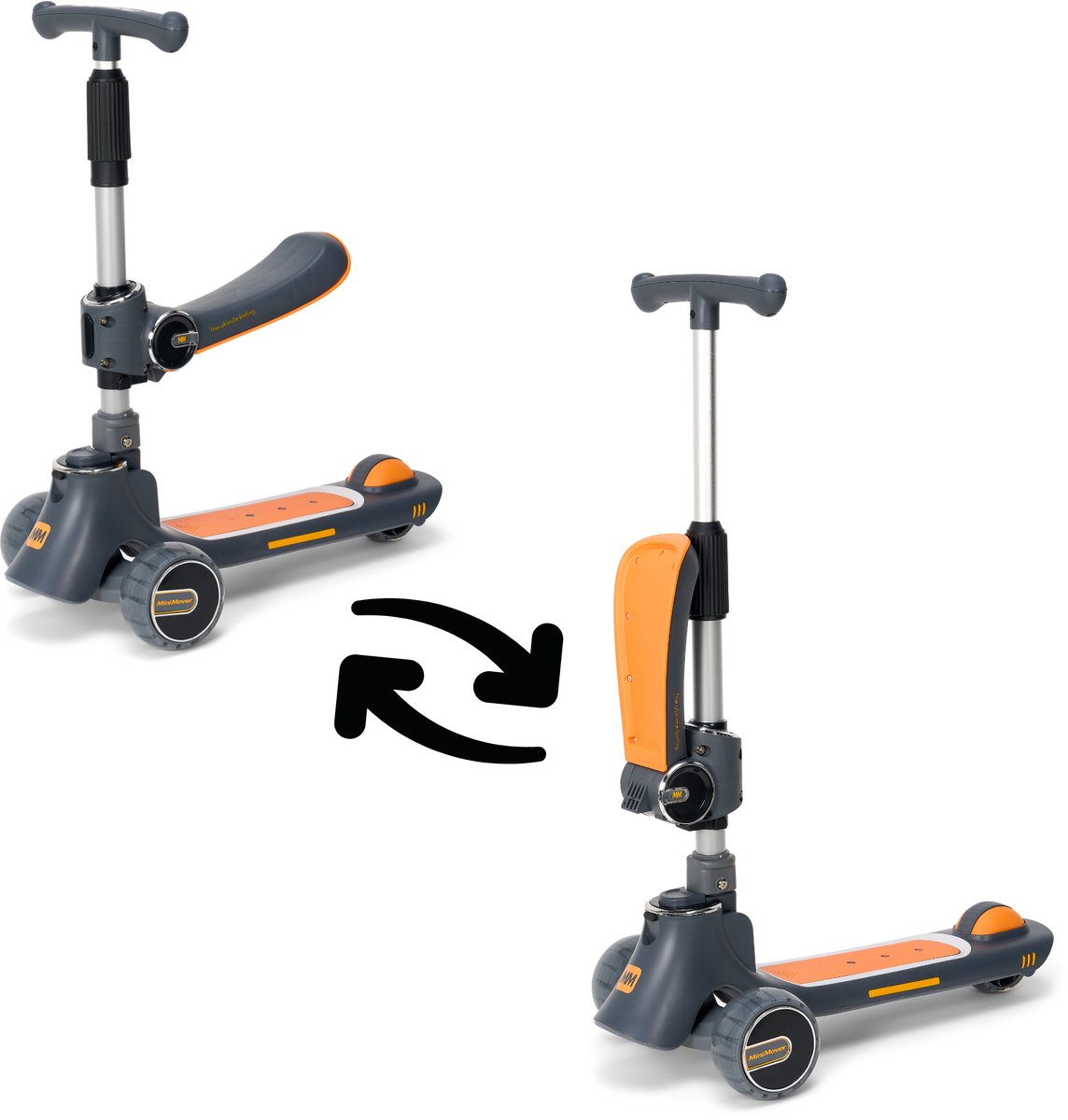 minimover kinderstep 2in1 led 3 wielen tot 50kg fiets en scooter 2in1 verlichte wielen zwart