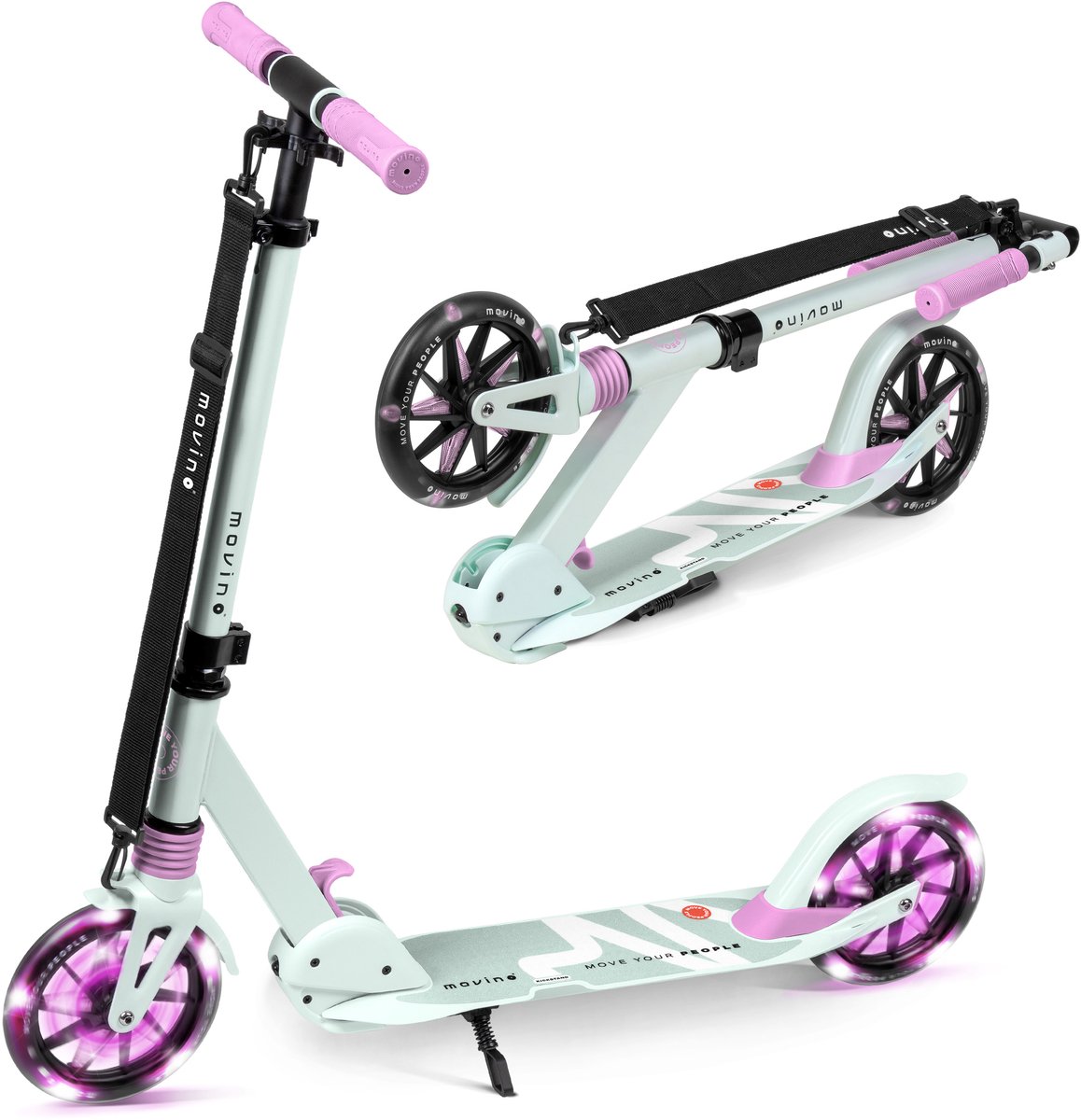 movino city light step munt roze voor jongens en meisjes draagkracht tot 100 kg kinderstepjes lagers abec 7 led wielen verstelbaar stuur opvouwbaar