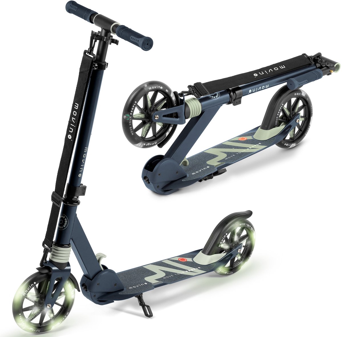 Movino City Light - Step - Petrolbleuw-Olive - voor Jongens en Meisjes - Draagkracht tot 100 kg - Kinderstepjes - Lagers ABEC-7 - Led-wielen - Verstelbaar stuur - Opvouwbaar Step kopen online