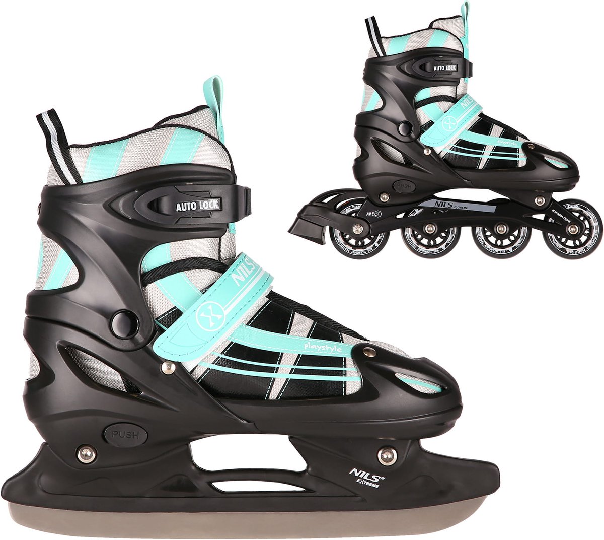 nils extreme nh18366a rolschaatsen 2 in 1 blauw groen verstelbaar maat m 35 38