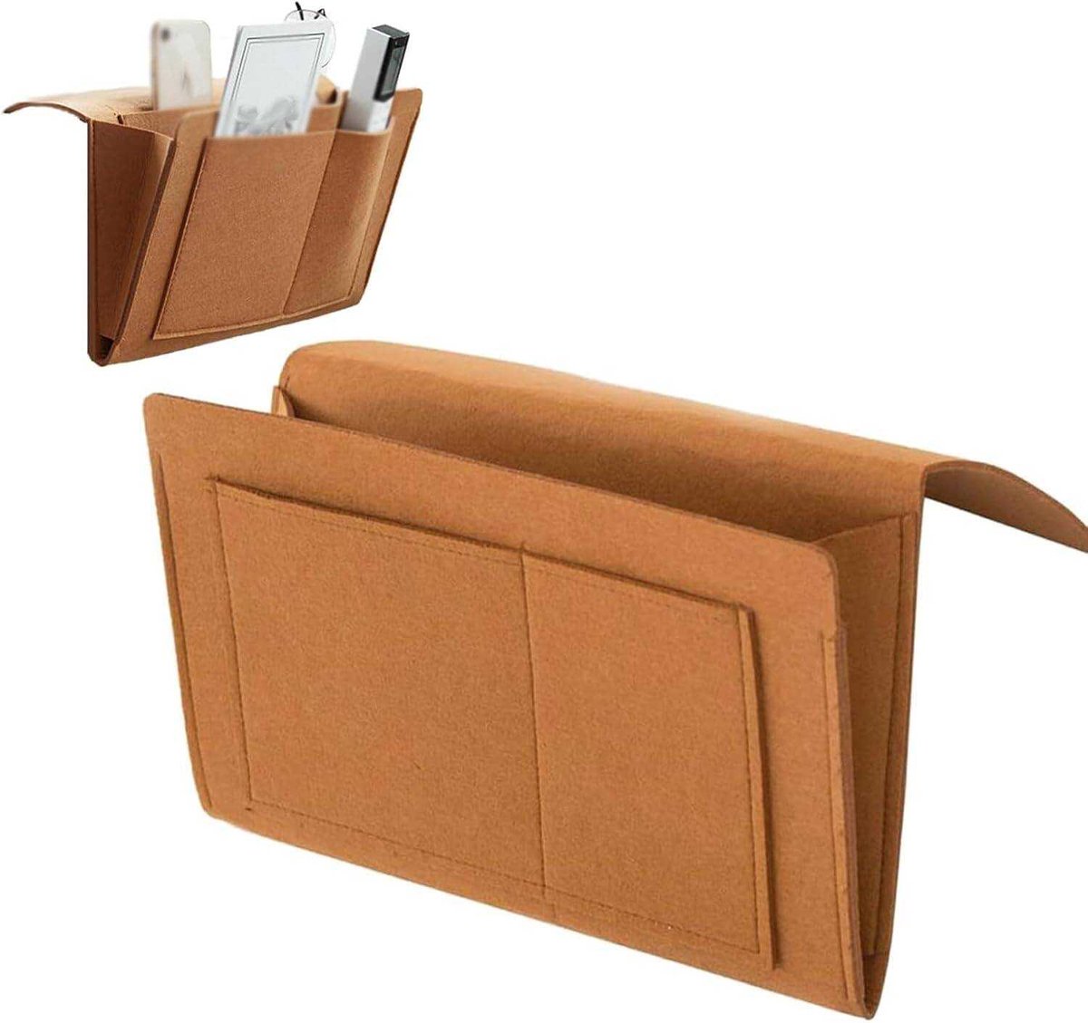 ophangbare opbergtas van vilt geschikt voor naast het bed te gebruiken om lege vakjes op te hangen geschikt voor het opbergen van mobiele telefoons agenda s pennen tijdschriften enz bruin