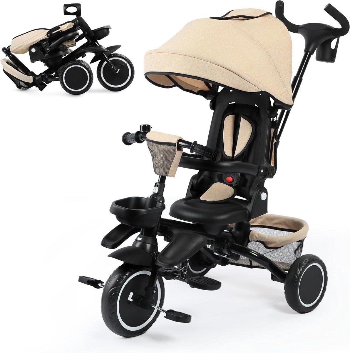Opvouwbare Driewieler - Kinderfiets - Baby en Peuter - 8-in-1 Veelzijdig - 75 cm - Grijs Driewieler kopen online