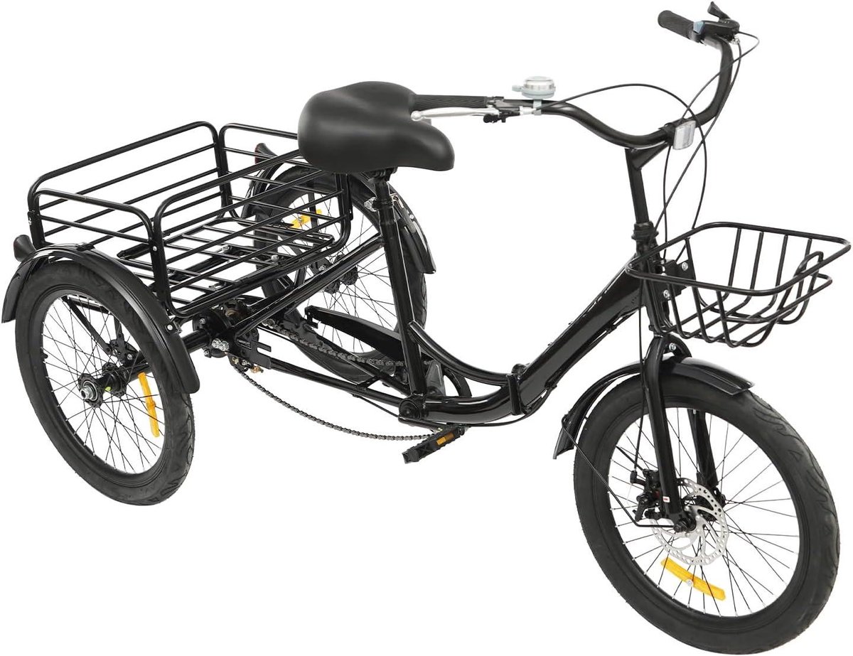 opvouwbare driewieler stadsfiets volwassenen boodschappen vervoeren 7 versnellingen 20 inch zwart