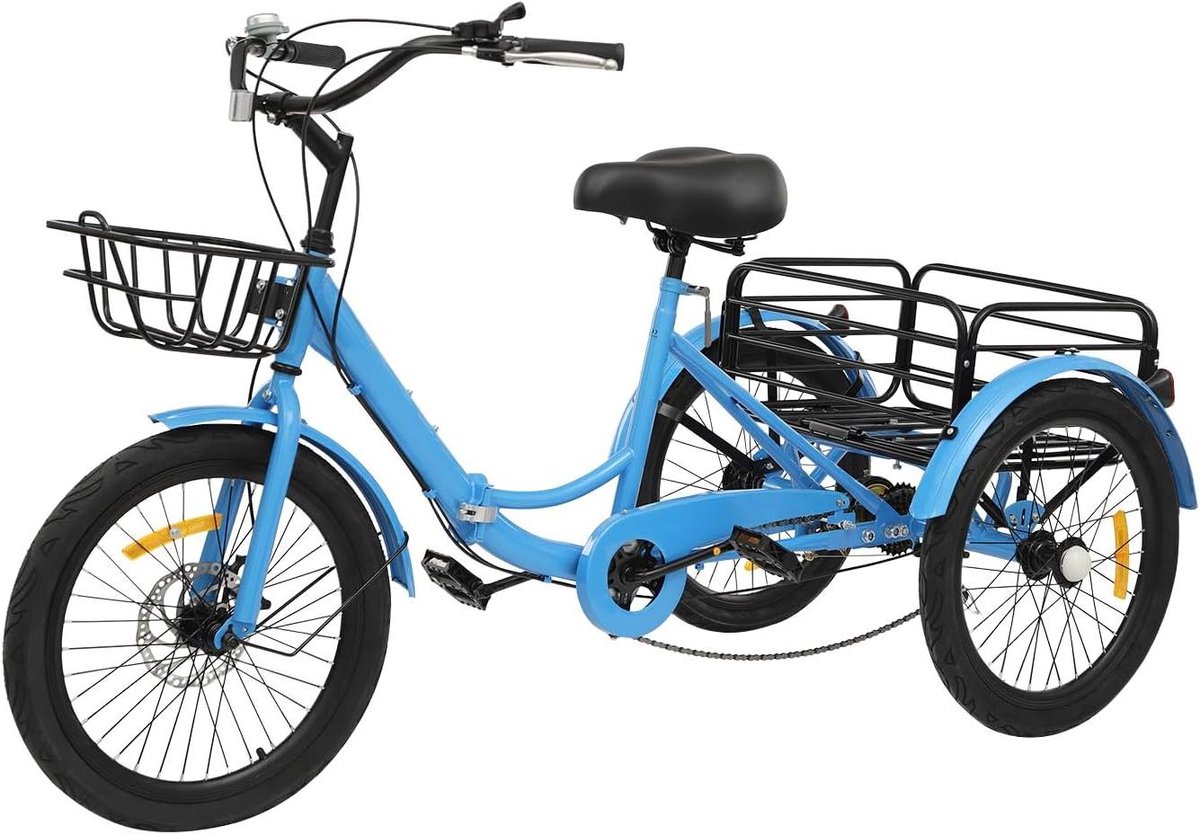 Opvouwbare driewieler - Volwassen fiets - Boodschappen doen - 7 versnellingen - 20 inch - Blauw Driewieler kopen online
