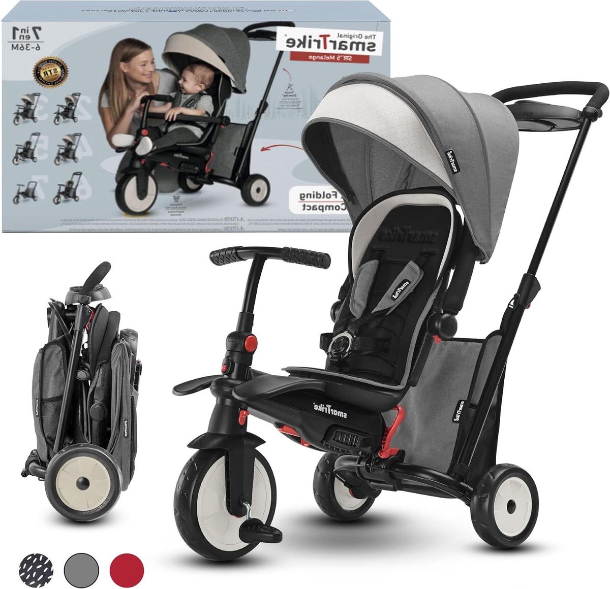 Opvouwbare peutertrike - Kinderdriewieler peuter - Actief buiten spelen - Kinderwagencertificering - 97 x 48 x 1001 cm - Grijs Driewieler kopen online