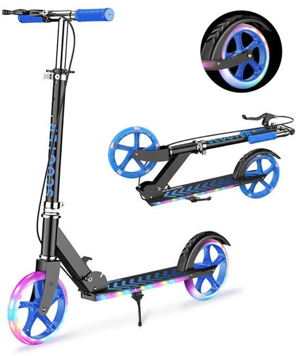 opvouwbare step 20 cm wielen stuur in 4 hoogtes verstelbaar remmen voor en achter voor kinderen en tieners tot 100 kg zwart en blauw