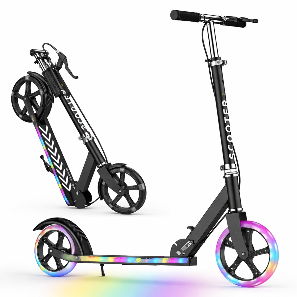 opvouwbare step aluminium hoogte verstelbaar stuur antislip wielen verlichting kinderen en tieners vanaf 8 jaar zwart