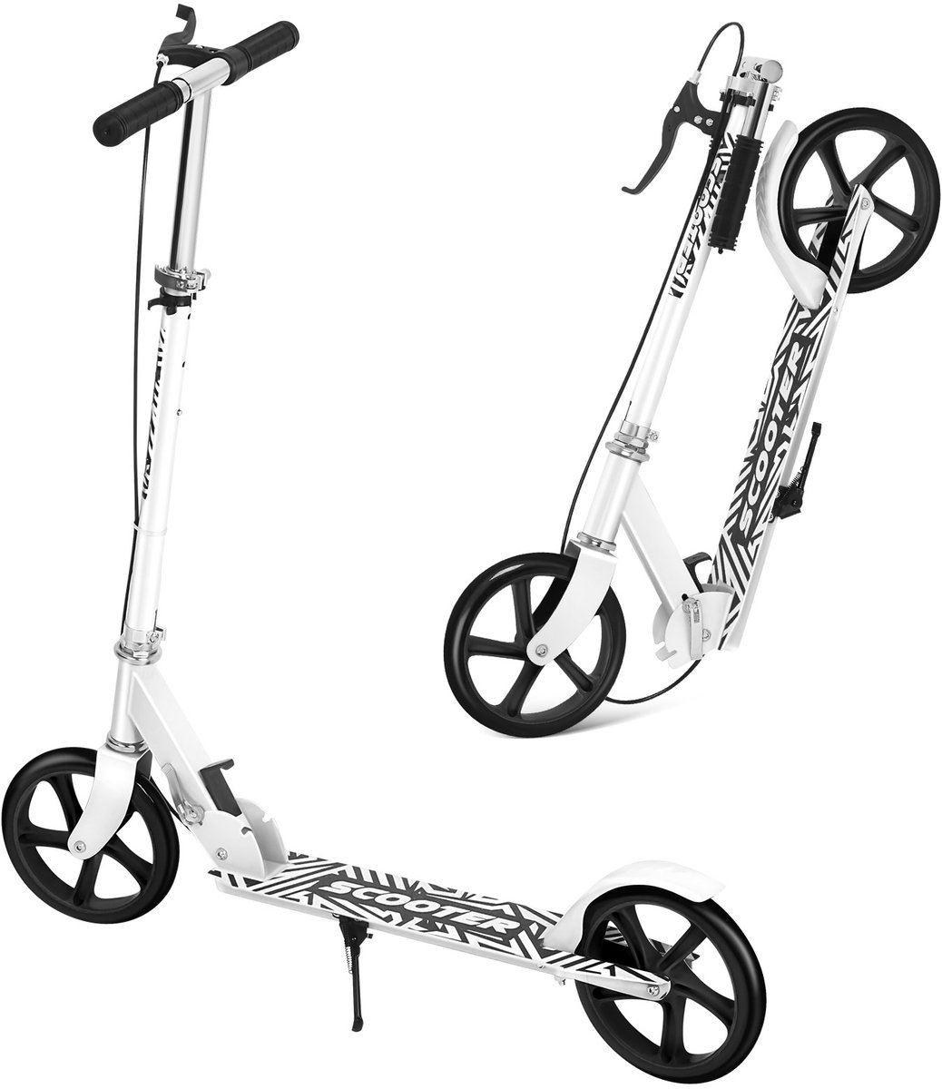 Opvouwbare Steppen voor Volwassenen & Tieners – Lichtgewicht 2-Wieler Scooter met Handrem – Verstelbare Hoogte (1.2-1.8m) – Ideaal voor Stadsvervoer & School – Wit Step kopen online