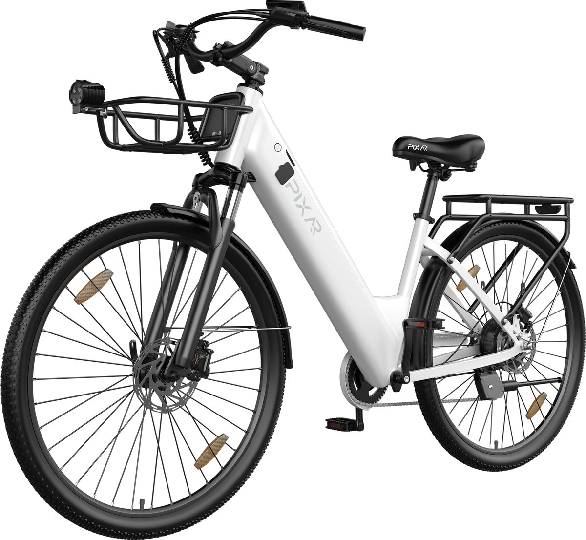 pixar c1pro elektrische fiets actieradius 60 80km motor 250w battery 36v18ah eve shimano 7 versnellingen 28 inch e bike stadsfiets wit