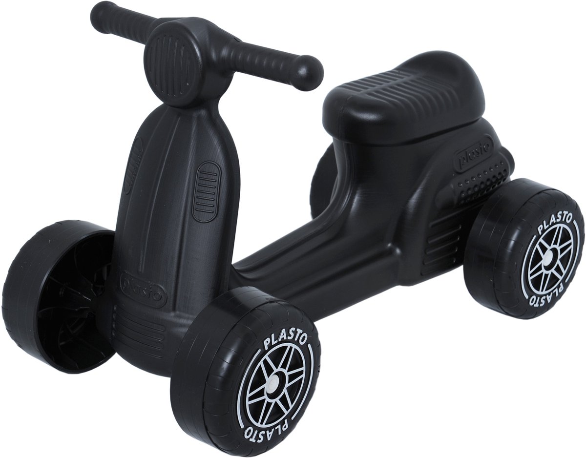 Plasto Scooter Zwart - Baby Walker - Stille Wielen - Loopauto - Zithoogte 22 cm - Stevig Kunststof - Gemaakt in Finland - Vanaf 1 Jaar Loopauto kopen online