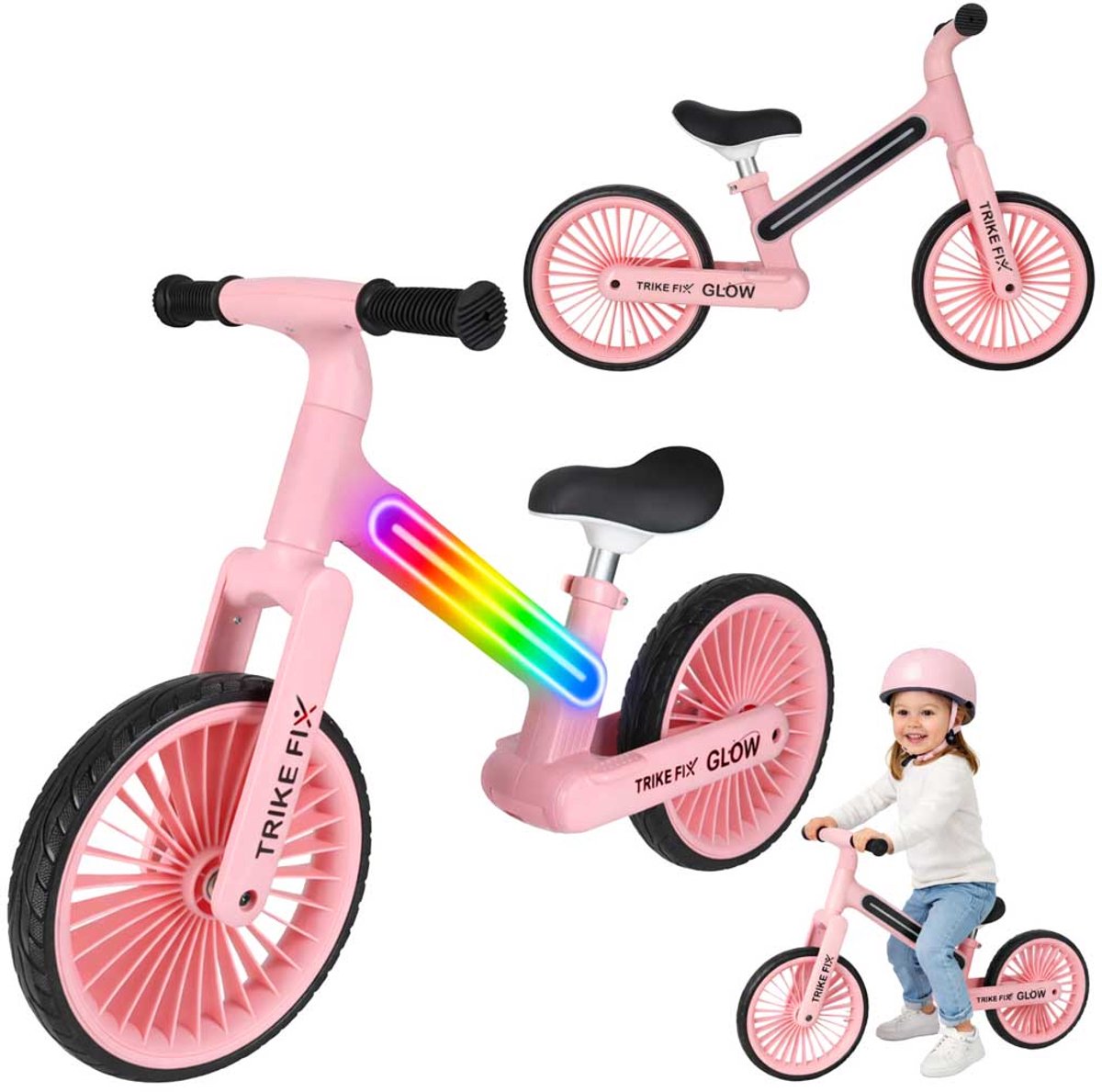 Playos® - Balansfiets - Roze - met Aanpasbare LED Verlichting - tot 30 kg - van 2 tot 5 jaar - Verstelbaar - Lichtgewicht - Loopfiets - Fiets Loopfiets kopen online