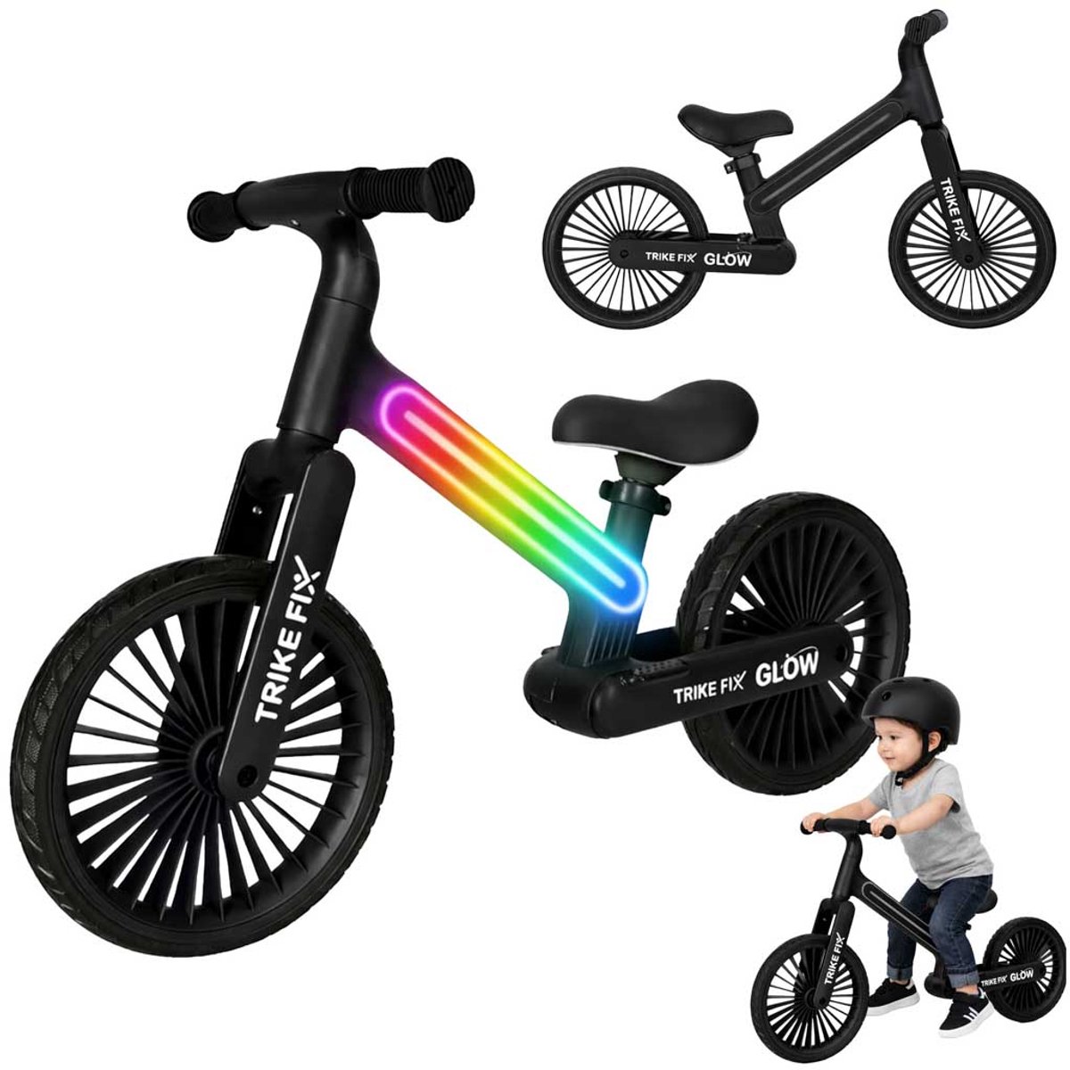 Playos® - Balansfiets - Zwart - met Aanpasbare LED Verlichting - tot 30 kg - van 2 tot 5 jaar - Verstelbaar - Lichtgewicht - Loopfiets - Fiets Loopfiets kopen online