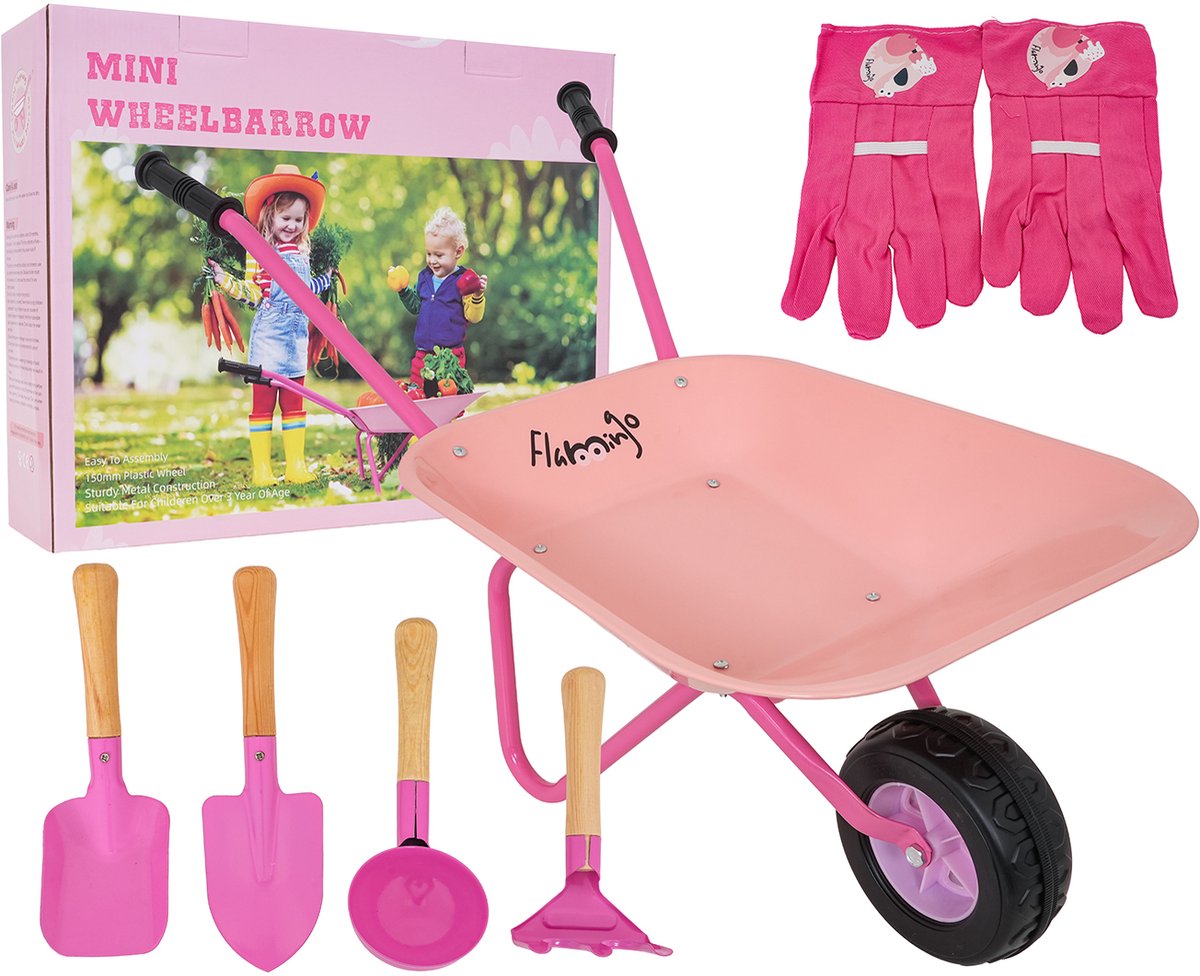 playos speelgoed kruiwagen roze inclusief accessoires tuinierset rvs moestuin tuinieren voor kinderen