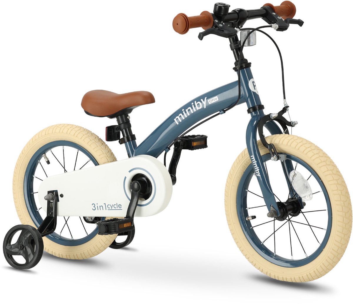 Qplay Miniby Kinderfiets 14 inch - 3 in 1 - loopfiets - Staal Kinderfiets kopen online