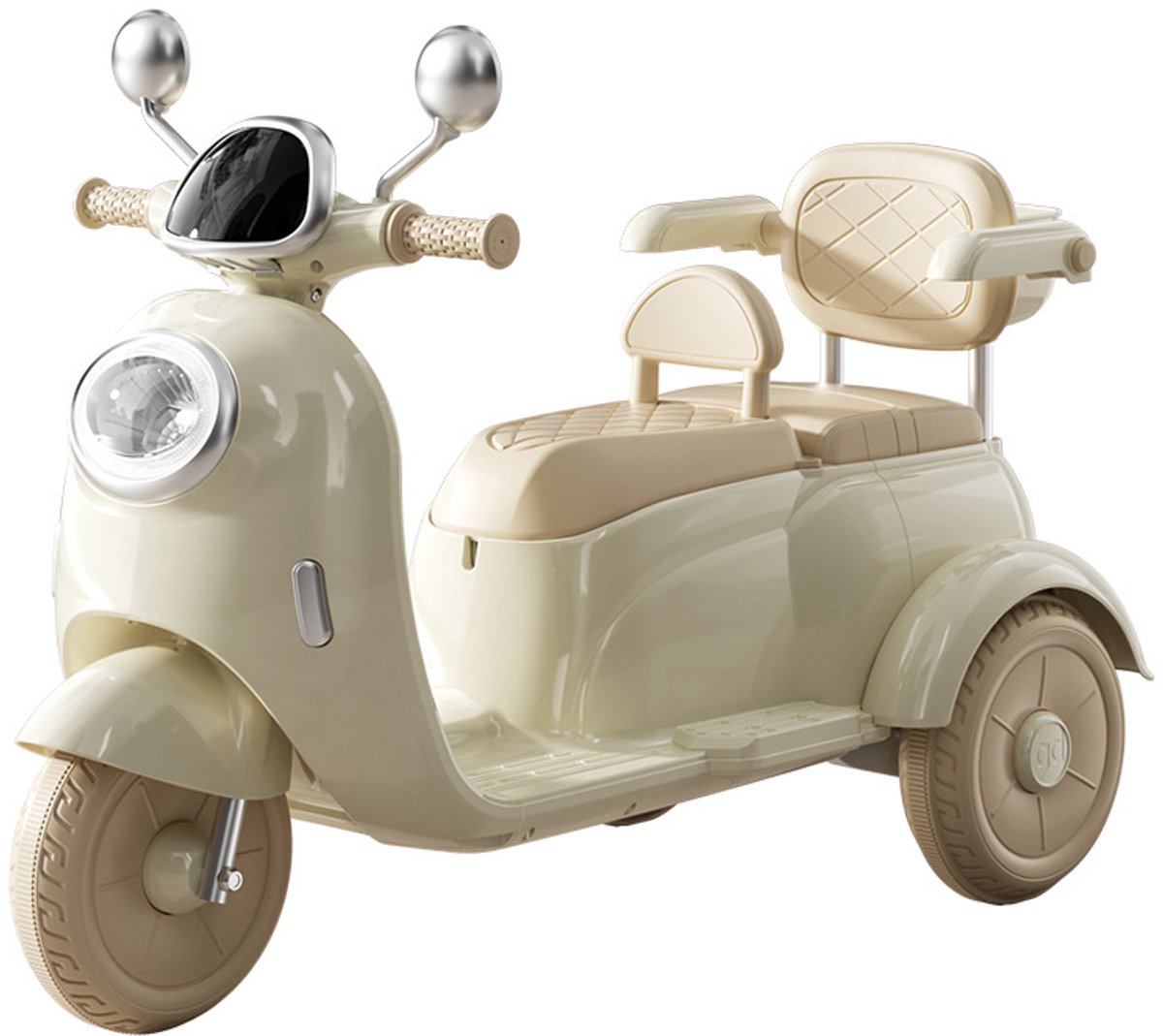 qualy living kinderscooter elektrische kinder scooter met muziek usb 12v 35cm zit hoogte 0 6 jaar 3km u extra functies beige 2 zitplaats kinderauto