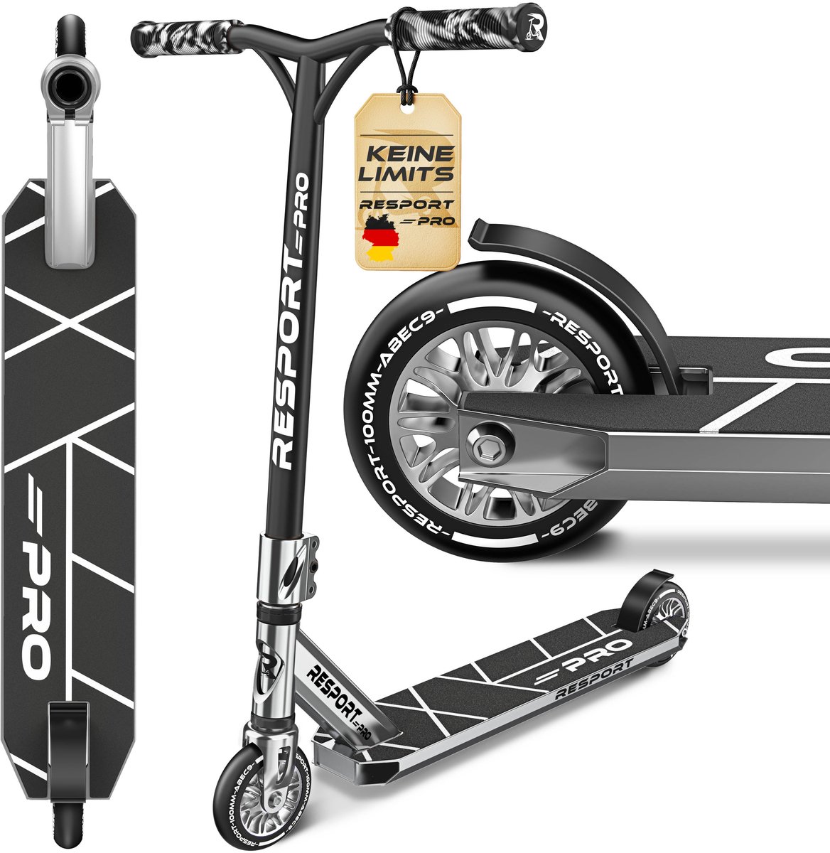 RE:SPORT Revo Pro Stuntstep, voor kinderen en volwassenen, met standaard, 110 mm, PU-wielen en Y-bar, ABEC 9 kogellagers, step (Venom) Step kopen online