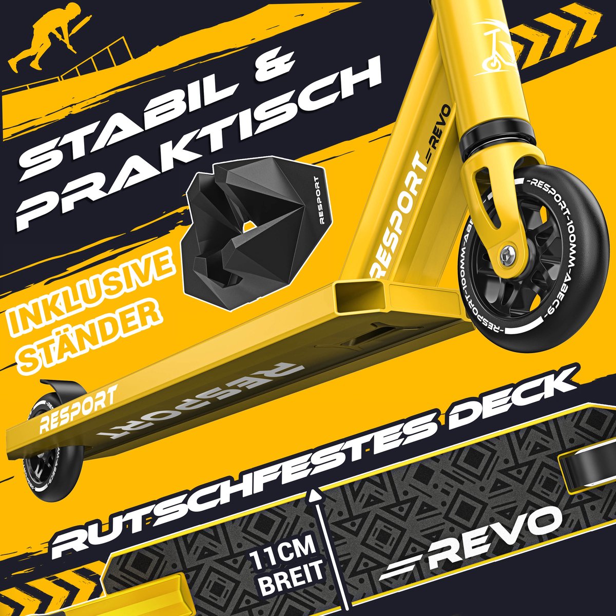 RE:SPORT Stuntstep REVO - Stuntstep voor Kinderen & Volwassenen - ABEC-9 - 100mm PU Wielen - Met Standaard - Y-Bar - Trick Scooter Step kopen online