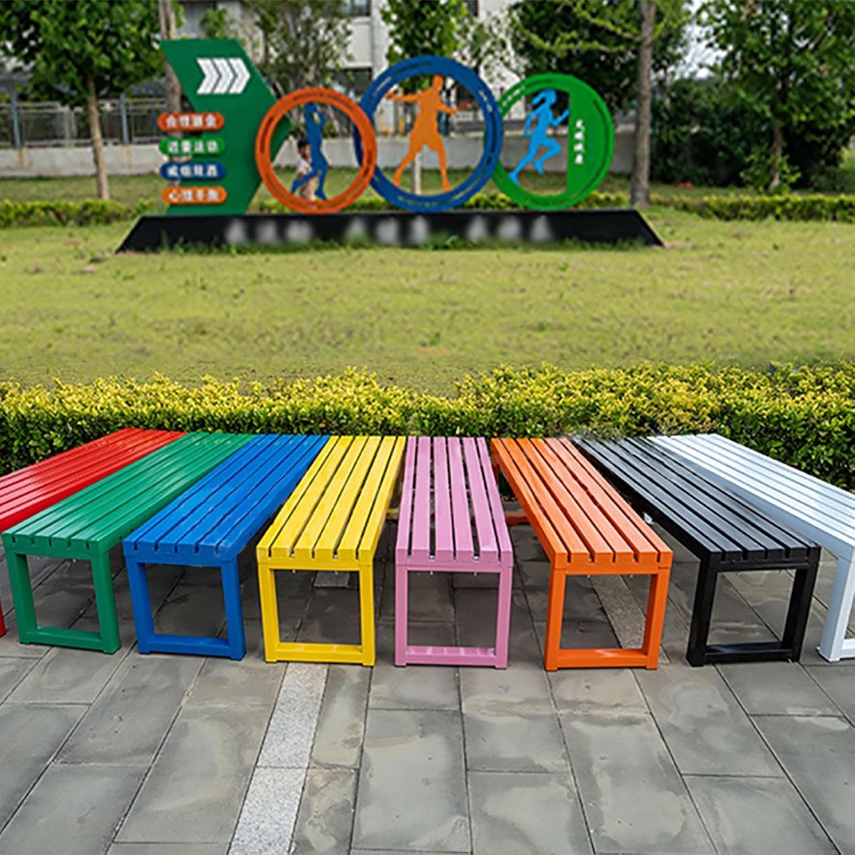 Robuuste Industriële Tuinbank 120 cm van Versterkt Staal – Weerbestendige Parkbank met Bevestigingsgaten, Voetpads en Hoog Draagvermogen 500 kg, Oranje Driewieler kopen online