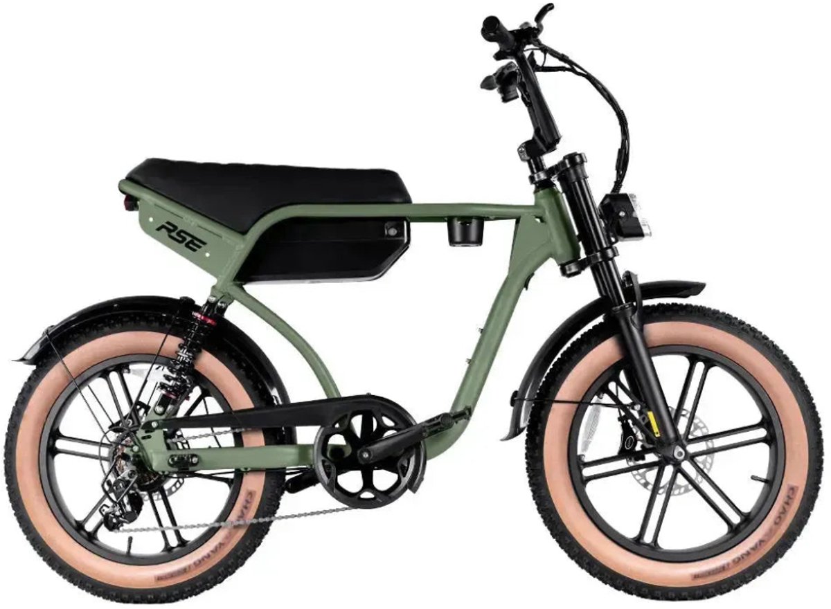 RSE Elektrische Fatbike - Ingebouwd Alarmsysteem - Inclusief Voetsteuntjes - Inclusief Bekerhouder - NFC-chip -20 Inch - 250W Motor - 7 Versnellingen - 60 km Actieradius - Hydraulische Schijfremmen - Groen Fiets (elektrisch) kopen online