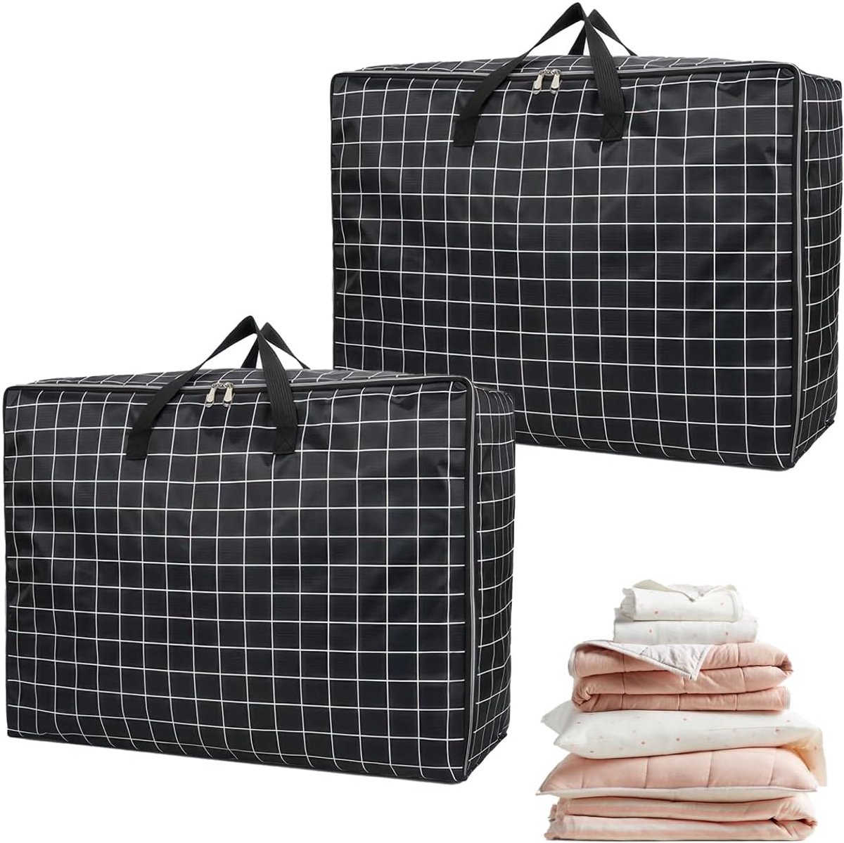 set van 2 dekbedopbergtassen 105 liter gemaakt van oxford stof water en stofbestendig met verstevigd handvat voor dekbedden dekens en kussens