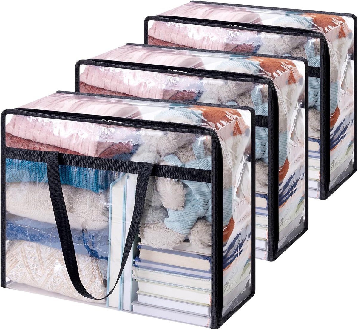 set van 3 transparante opbergtassen van 40 liter pvc kledingopbergtassen opvouwbare dekbedovertrek met handvatten opbergdoos voor verhuizingen kleding dekens speelgoed boeken