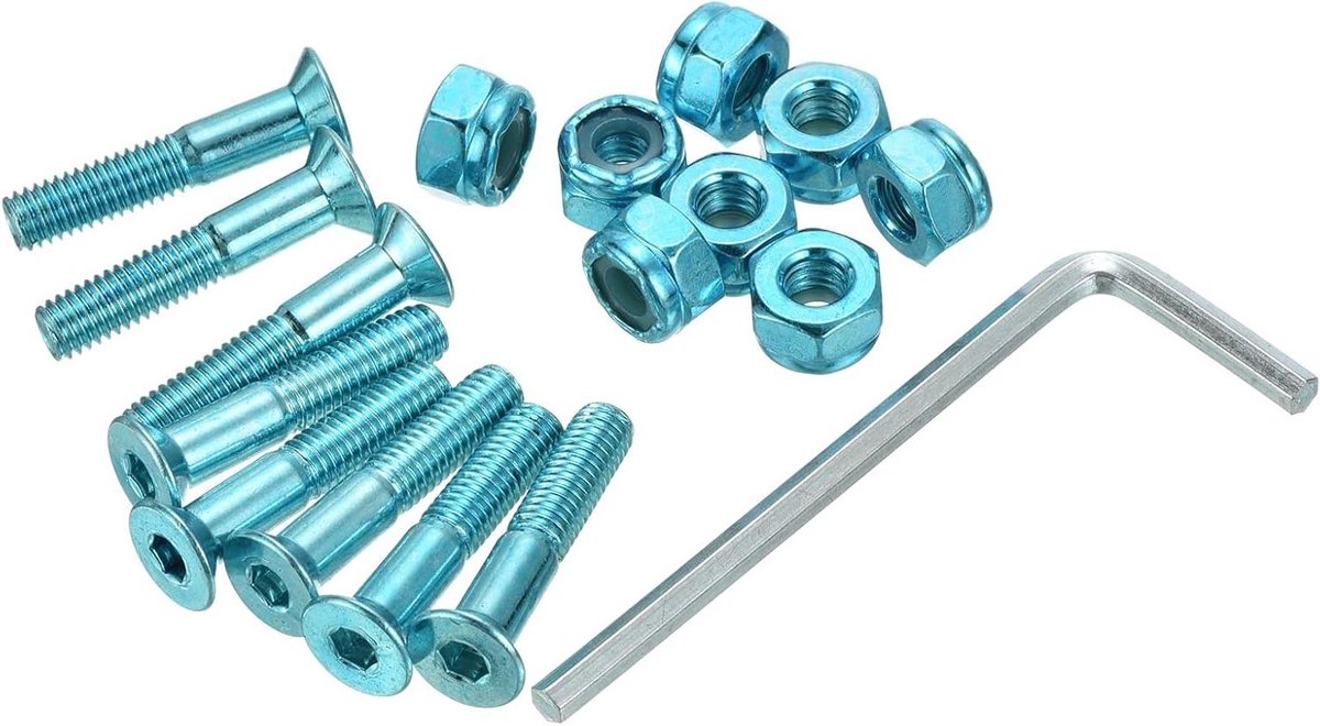 skateboard bevestigingsset zeskantbouten moeren longboard cruiser inclusief montagegereedschap 1 inch lengte blauw